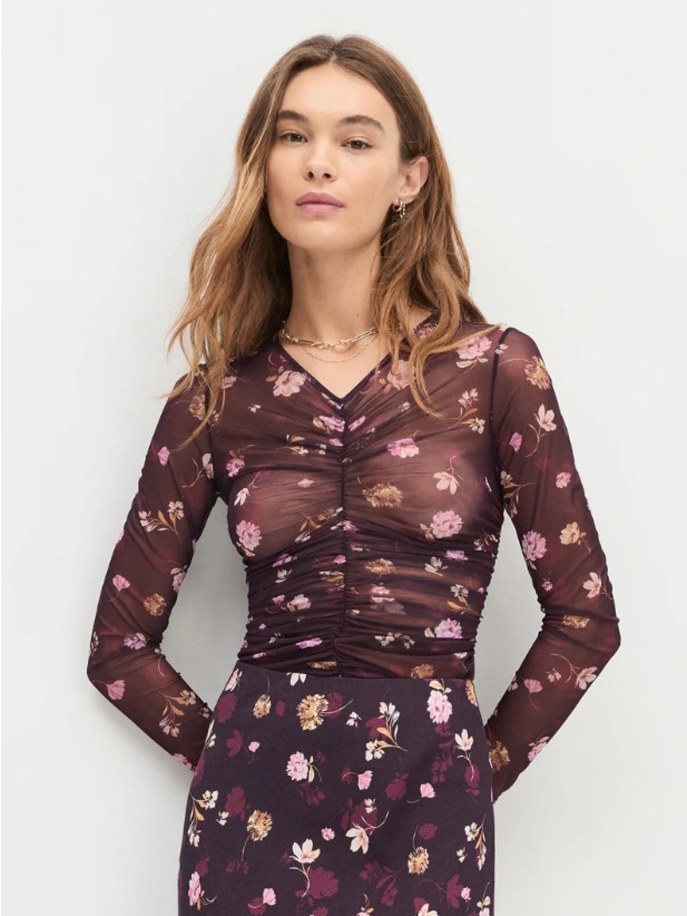 NWT Favorite Daughter Whimsical Monet Mesh Party Ruched Top | Size Large